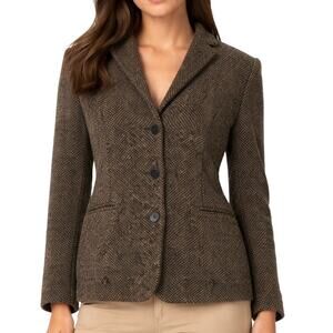 Polo Ralph Lauren Wool Tweed Blazer Black Tan Herringbone Classic 35.5 Bust Sz 4